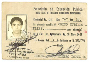 1.	Elia Chinó’s school ID when she was in middle school in 9th grade, in La Huacana, Michoacan, Mexico, 1978. Photo courtesy of Elia Chinó.