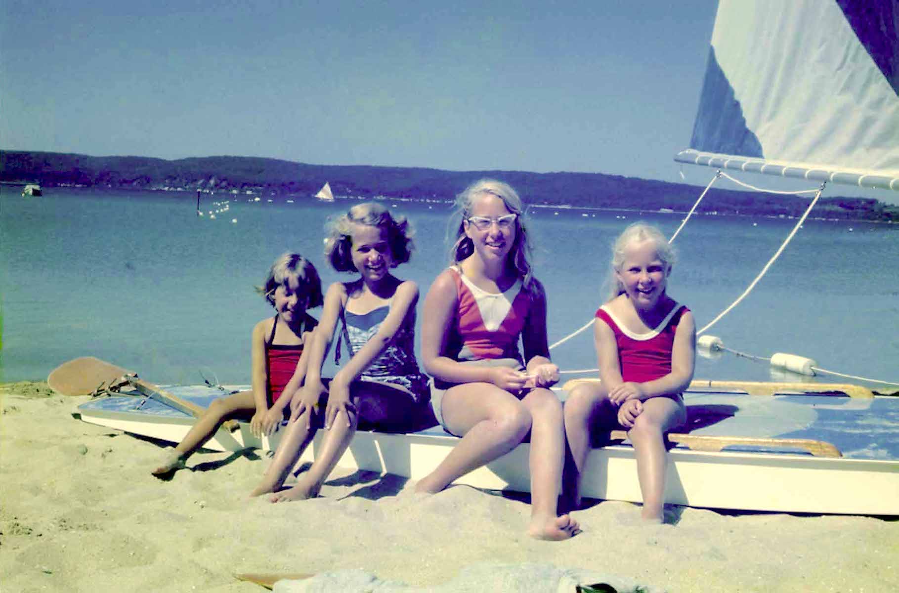 Jennifer and her sisters (Julie, Karen, and Katie Crossen) as children at the beach in Frankfurt, MI, 1966.