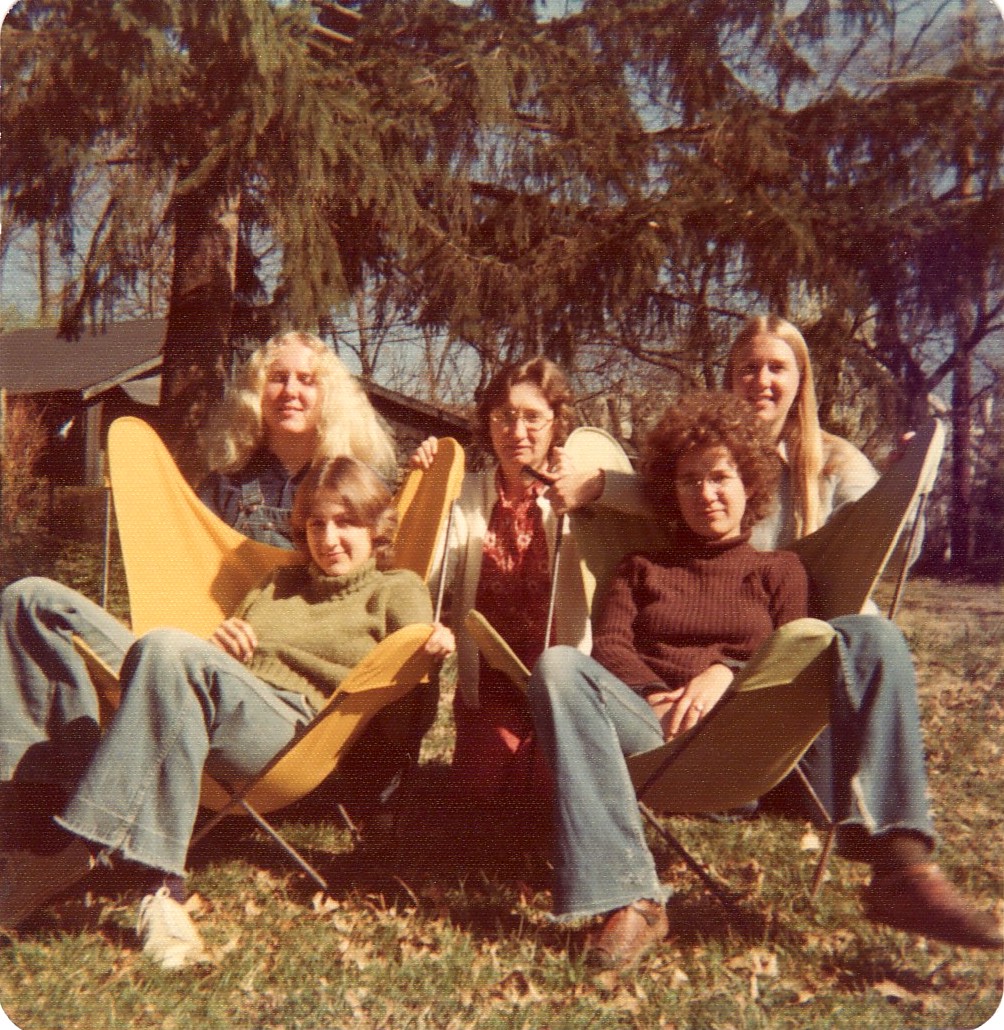 Jennifer and her sisters (Karen, Katie, and Julie Crossen) with Betsy Churchill (their mother) in Churchill’s backyard, Lexington, KY, 1972. Though this was post-divorce of her parents, Jennifer fondly calls these her “big hair days.”