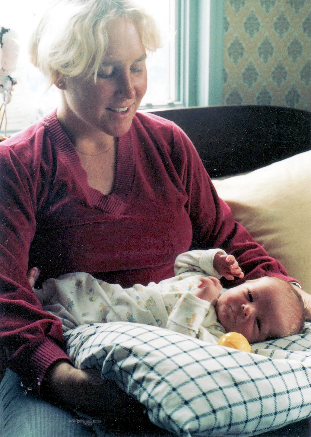 Jennifer holding her son David Crossen as a newborn, Lexington, KY, 1986.