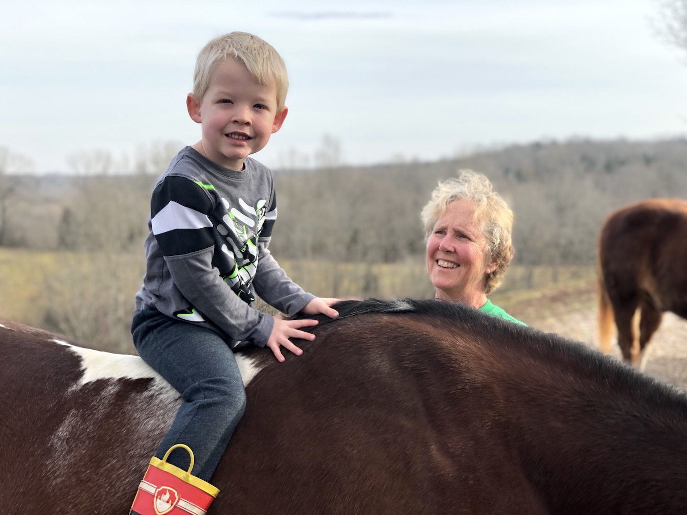 Jennifer Crossen and her nephew Sawyer Crossen horseback riding in Lawrenceburg, KY (which is about 25 miles west of Lexington), 2019.