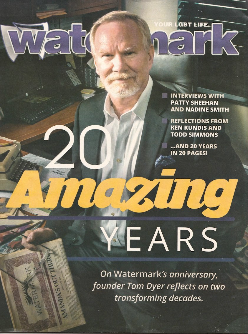 The cover of Watermark’s 20th Anniversary issue, featuring a letter from Tom about the legacy of Watermark, September 11-14, 2014. Tom shares, “I sold Watermark three years after this 20th Anniversary Issue was published. My experience founding and publishing the newspaper was a gift, and my proudest accomplishment.” Photo courtesy of Tom Dyer.