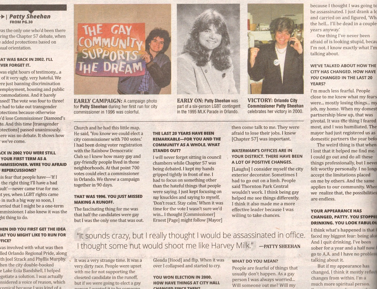 Patty Sheehan profile in Tampa's  LGBTQ+ magazine, the Watermark. Photo courtesy of Tom Dyer. 