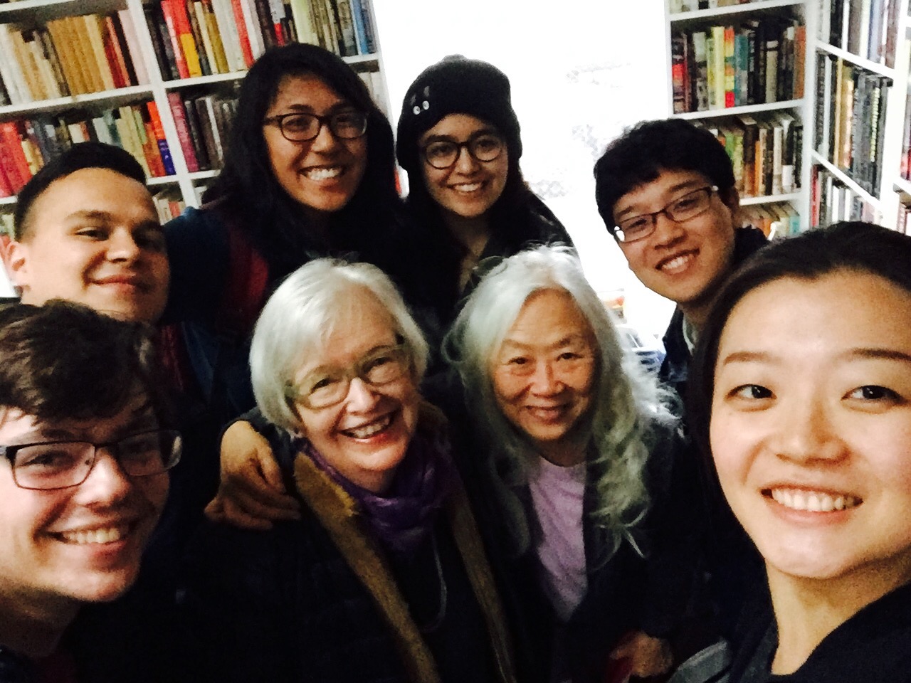 Susan Griffin, Maxine Hong Kingston, and Carleton students. Photo courtesy of Susan Griffin.