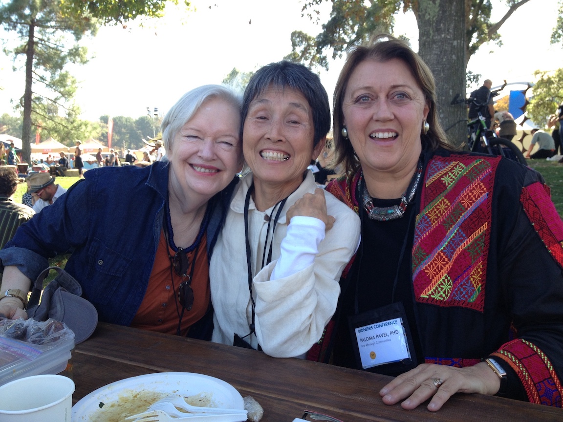Susan Griffin, Mayumi Da, and Paloma Pavel at Bioneers, 2013. Photo courtesy of Susan Griffin. 