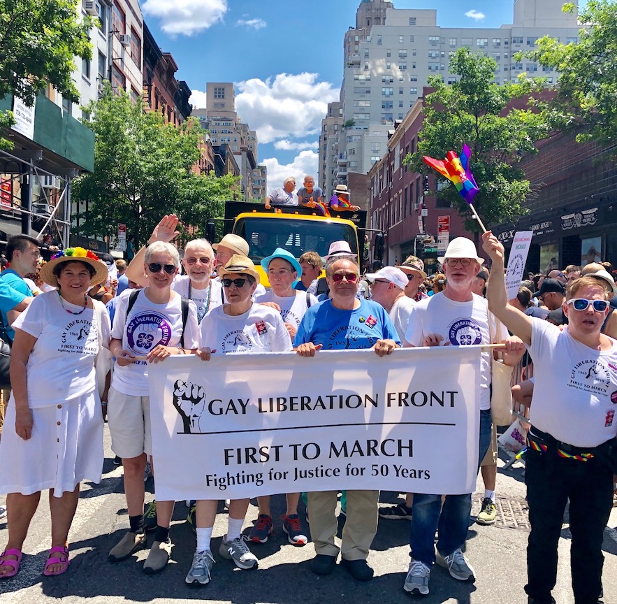 Michela Griffo and the Gay Liberation Front as Grand Marshals during the Stonewall 50 / WorldPride Parade in New York, NY, June 2019. This was the 50th anniversary of the GLF and the Stonewall Rebellion that inspired the organization. Photo courtesy of Michela Griffo.