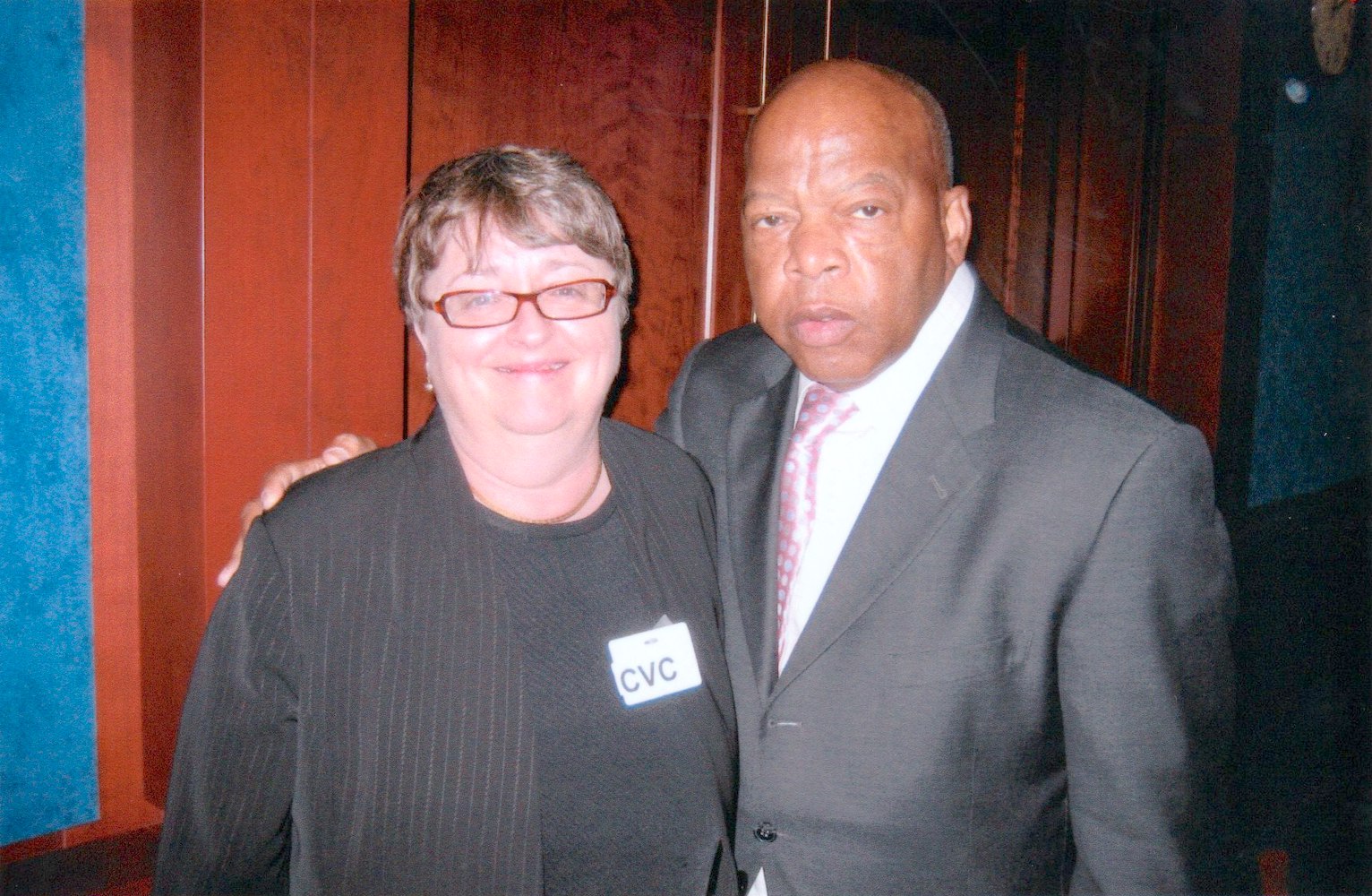 Kathie Hiers with Representative John Lewis, 2009. Photo courtesy of Kathie Hiers.