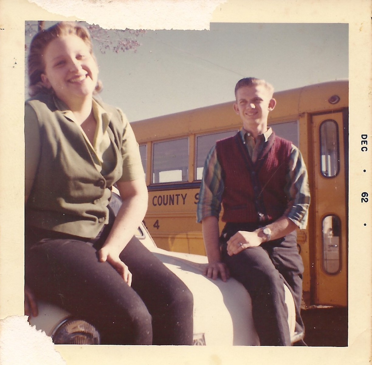 Jack and his aunt Sally Myers goofing off when he was in high school, December 1962. Photo courtesy of Jack Myers.