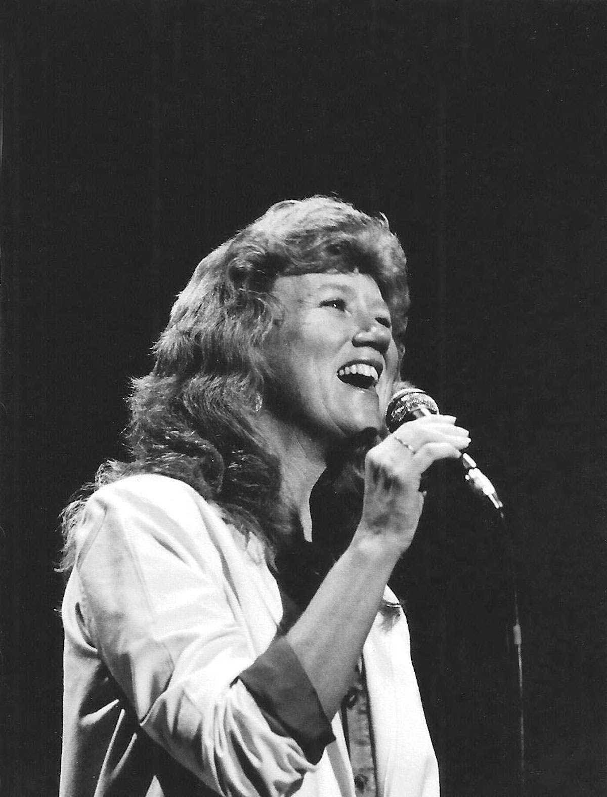 Holly Near performing at the Great American Music Hall, San Francisco, CA, 1985. Photo Credit: J.A. Rubino. Photo courtesy of Holly Near.