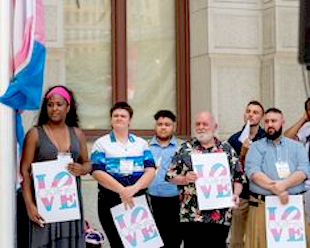 Jude Patton at City Hall for the transgender flag raising during Philadelphia Trans Health Conference, Philadelphia, PA, 2018. Photo courtesy of Jude Patton.