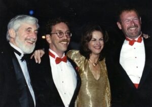 Dr. Mervyn Silverman, Steve Pieters, Christie Hefner, and Jeff Jenest at an AIDS fundraiser at the Playboy Mansion.