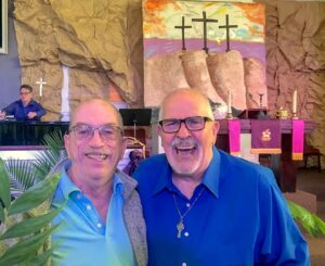 Troy Perry and Steve Pieters at Founders MCC at Easter, 2019.