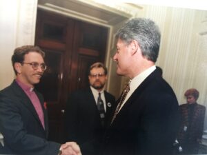 Steve Pieters meets President Bill Clinton at the White House for the AIDS Prayer Breakfast, November 30, 1993.