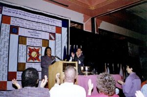 Steve Pieter introduced Coretta Scott King at a Minority AIDS Project National Skills Building Conference, circa 1996.