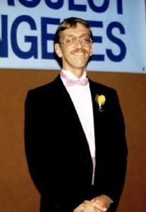 Steve Pieters poses for the paparazzi at the first Commitment to Life, a fundraiser for AIDS Project Los Angeles, September 1985. 