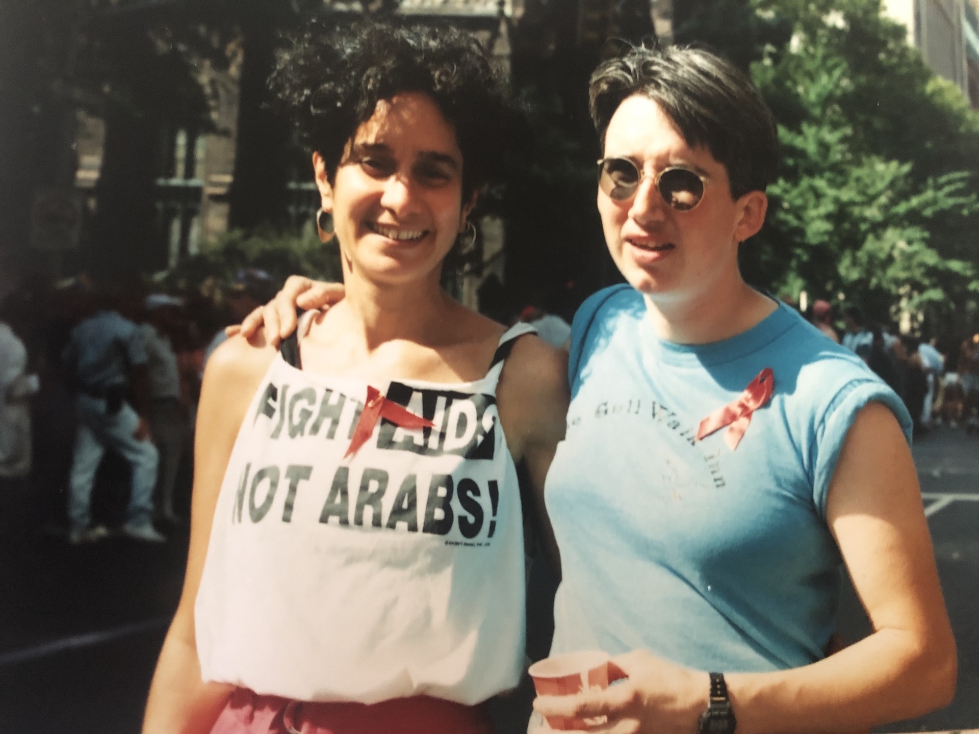 Cheryl and her partner Cris at Gay Pride, New York, NY, 1982. She shares, “this is the first weekend we came out as a couple. We had been friends for months then something clicked!” Photo courtesy of Cheryl Qamar.