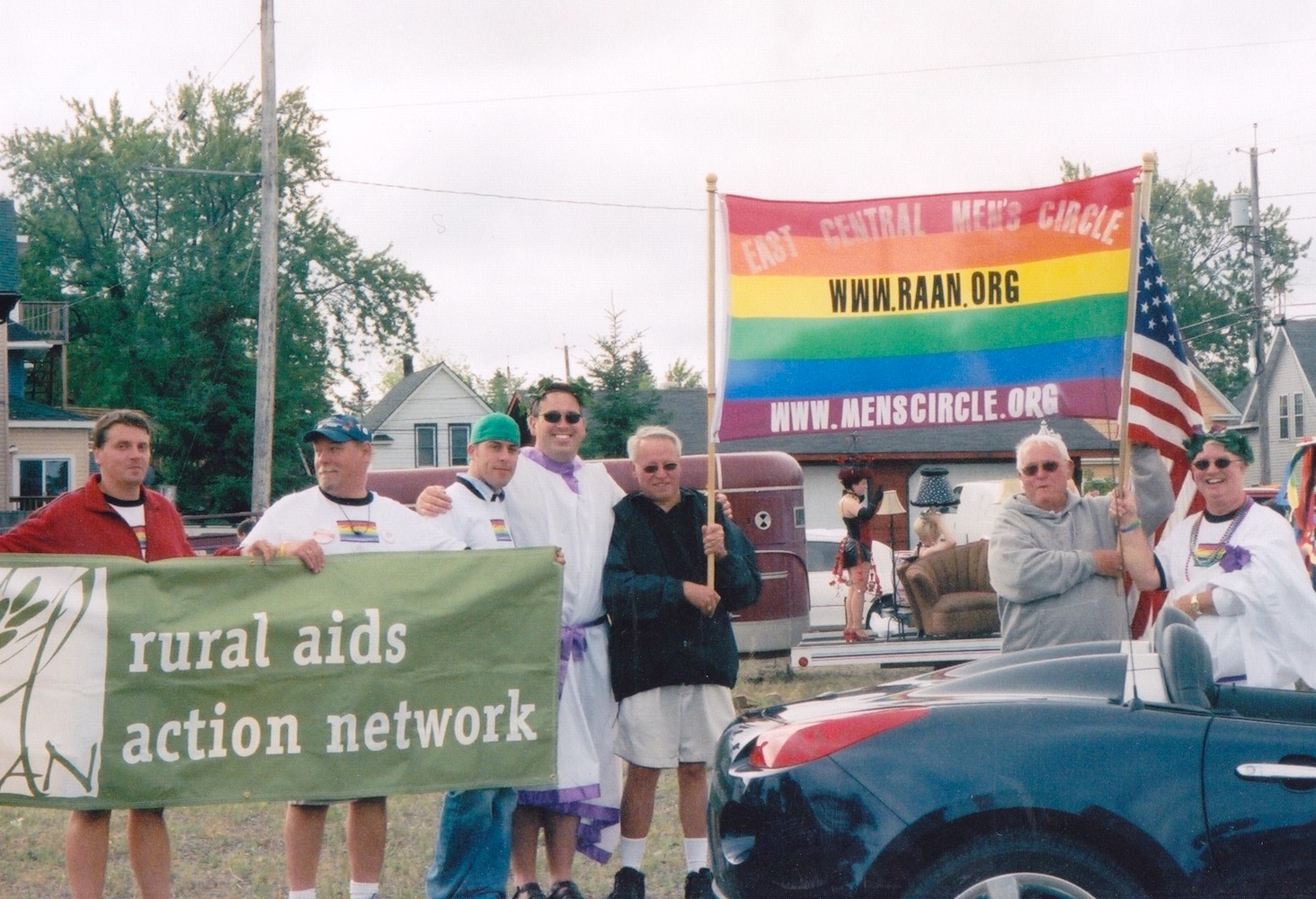 Don participating in the Duluth Superior Pride parade, supporting RAAN [Rural AIDS Action Network] and East Central Mens Circle, Duluth, MN, 2006. Photo courtesy of Don Quaintance. 	
