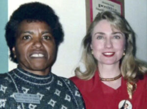 Jewel smiling next to Hillary Clinton, late 1980s. Jewel was serving on the board of APLA Health. Photo courtesy of Jewel Thais-Williams.