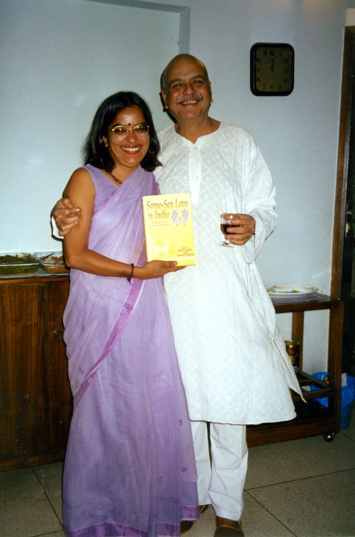 Ruth Vanita with co-author Saleem Kidwai at a party in Delhi to launch 