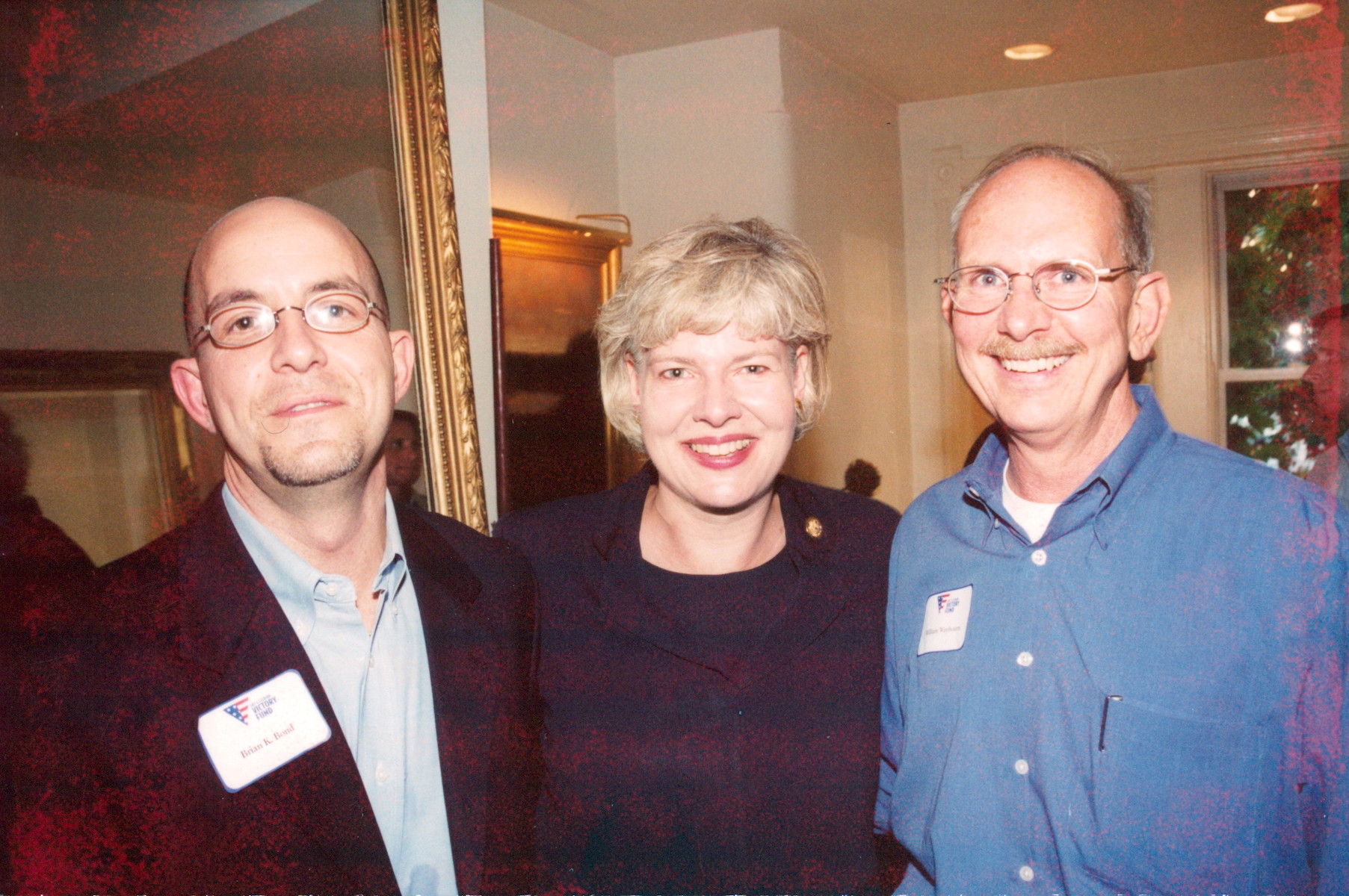 L-R: Former Victory Fund Executive Director Brian Bond, Senator Tammy Baldwin (D-WI), and William Waybourn at a Victory Fund event, Washington, DC, circa 1996. William shares, “During my tenure at the Victory Fund, I supported Tammy in her successful race as a Dane County (WI) Supervisor. During Brian’s tenure, the Victory Fund supported her successful race as a U.S. Congresswoman.” Photo courtesy of William Waybourn.