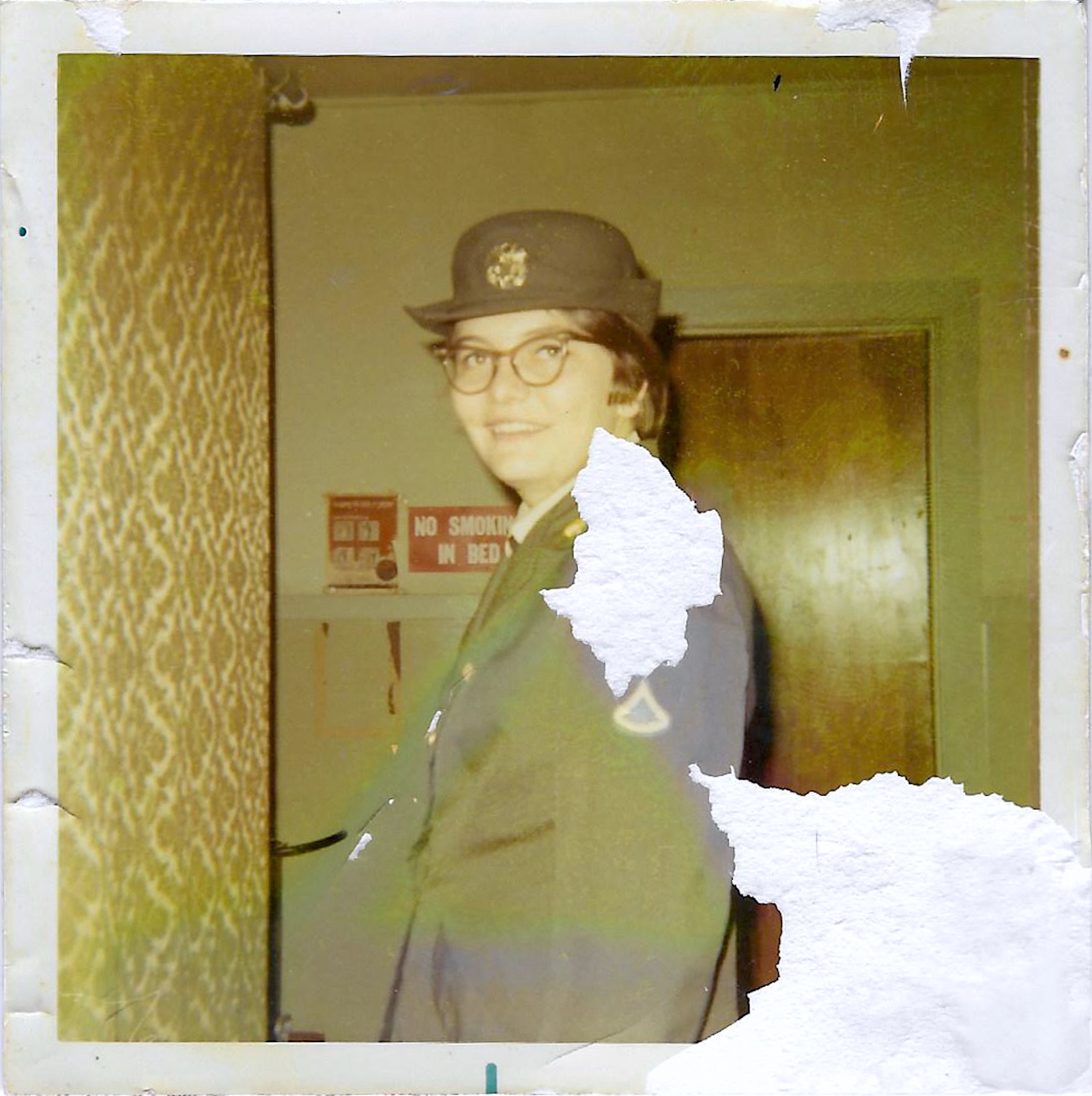 Charlotte goofing around in the barracks, 1969-1970.