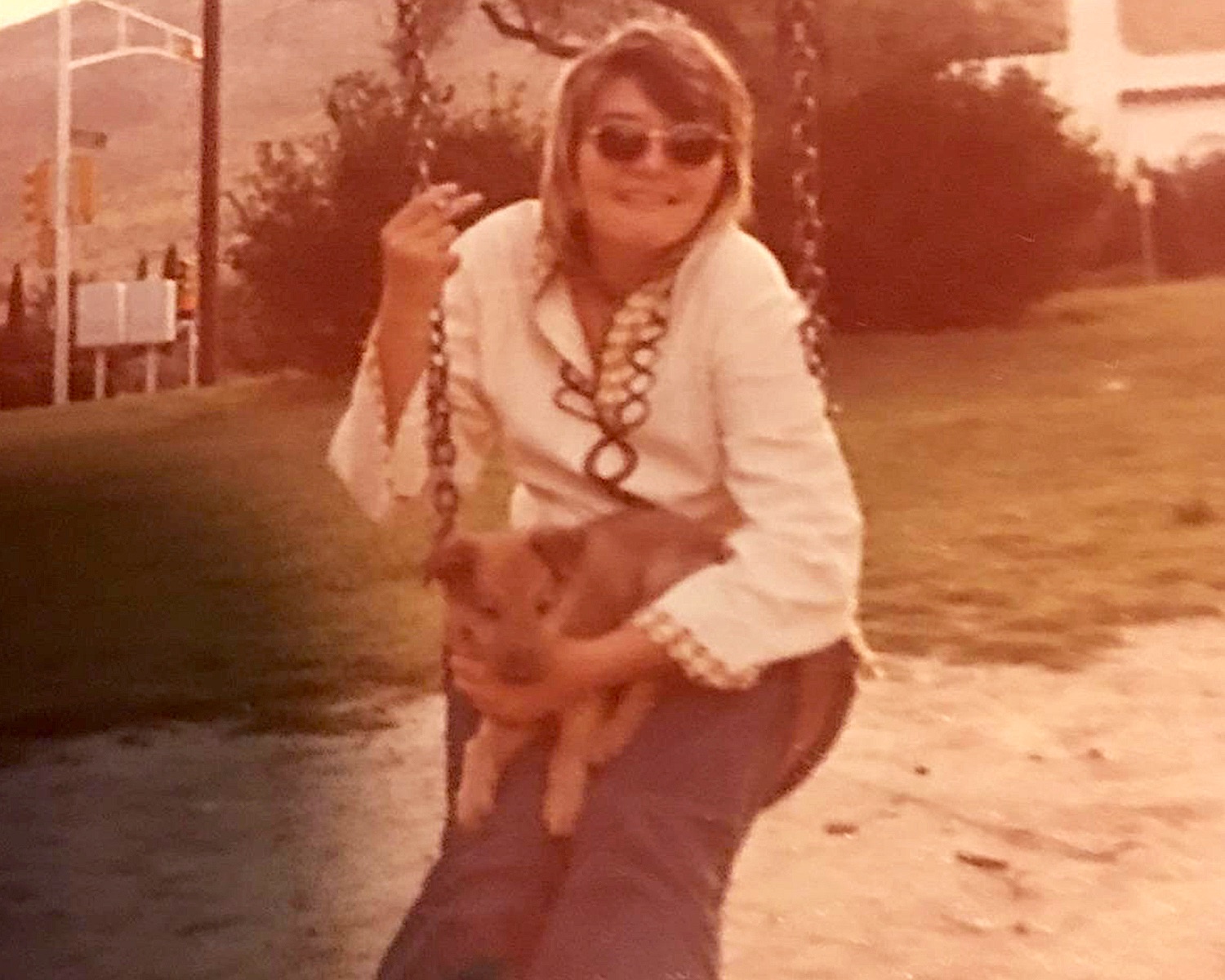Charlotte visiting her mother after returning from Germany, Oklahoma, 1974.