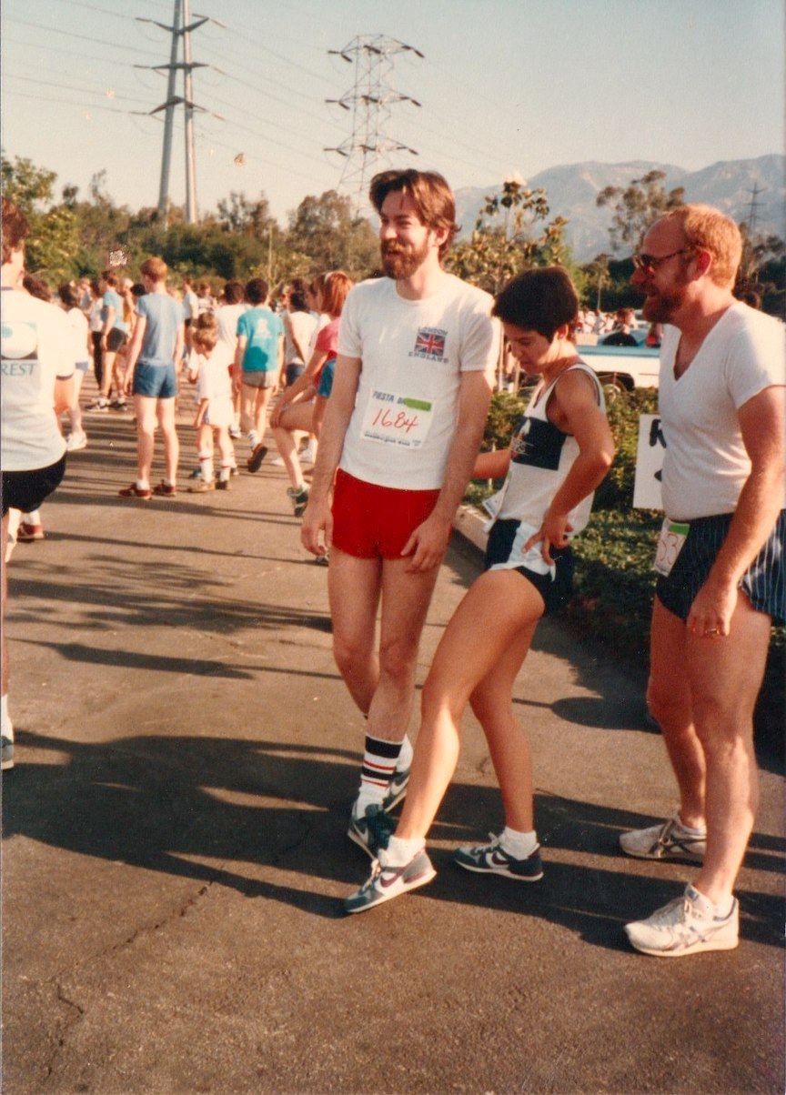 Amy Ross with her “two dearest friends” friends Christopher and his partner Stephen at their first 10K race, 1985. Amy shares, “Christopher and I dated in high school. He passed away from AIDS in 1987. Stephen also passed away three years later.”