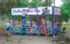 Arden Eversmeyer helps to build the float for the 2012 Houston Pride Parade.