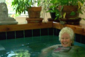 Barbara Scott doing water therapy. She shares, “Since the early 80s, I have been an advocate of water therapy and steam/cold baths.”