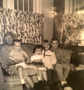 Bradley Picklesimer, age 5, (left) with siblings Lizabeth Ann, Stephine Stone, and Francis Marion with their maid Jenny Clay.