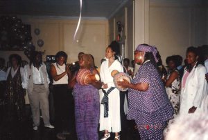 Harriet Alston, Cassandra Grant, and the Salsa Soul Sisters at Cassandra’s 50th birthday celebration, Oxford Tennis Club, New York, NY, July 1997. Photo courtesy of Cassandra Grant.