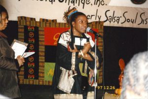 Cassandra at the annual Kwanzaa celebration, December 29, 1997. Photo courtesy of Cassandra Grant.