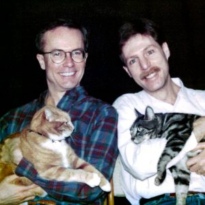 Charles with his partner and future husband, Gary Weiss, and their first two cats, Toona and Bumpass, San Francisco.