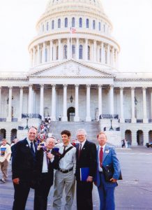 L-R: Cliff Arnesen, James Darby, National President of the Gay, Lesbian & Bisexual Veterans of America (GLBVA); Marc Wolf, playwright of “Another American Asking and Telling,” Patrick Bova, GLBVA Archivist, and Mel Tips GLBVA Treasurer gather in Washington, D.C., May 1997.