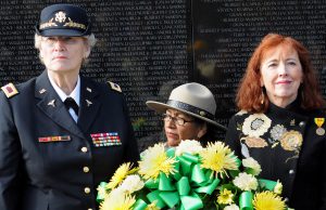 Grethe Cammermeyer with Diane Evans (right) at the dedication of Vietnam Nurses Memorial, Washington, D.C.