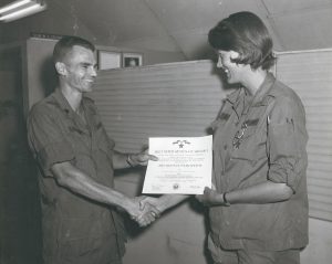 Grethe Cammermeyer receiving the Bronze Star Medal, 1968, Vietnam.