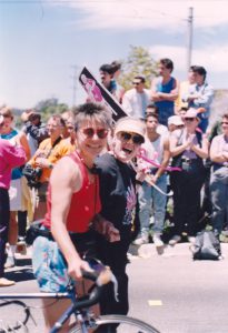 Corky Wick with girlfriend Barbara Hammer at Gay Pride, 1978, San Francisco, CA.