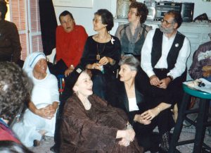 Corky Wick (with hat) dresses as Eleanor Roosevelt for her 60th birthday party and nun friend Cecelia dresses as Mother Teresa, 1995. 
