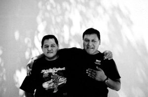Crisosto Apache (right) and his late younger brother, Milton Joseph Apache, September 2003, Acoma, New Mexico.
