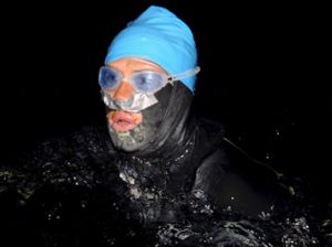 Diana Nyad ended her fourth attempt to swim from Cuba to Florida due to jellyfish and storms, August 21, 2012. Courtesy of Diana Nyad.