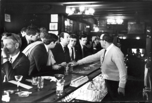 (L-R) John Timmons, Dick Leitsch, Craig Rodwell and Randy Wicker, members of the Mattachine Society New York chapter, were refused drinks at Julius’ Bar after declaring they were gay and just wanted service, 1966, West Village, NY. Photo by Fred W. McDarrah/Getty Images.