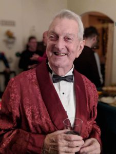 Dick Leitsch hosting a holiday party at his home in December 2017. Leitsch was undergoing treatment for cancer at the time; he discontinued treatment in January 2018 when he learned it was not working. He passed away in June 2018.