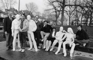 Dick Wagner (left) with five out local officials with the George Segal Gay's Liberation sculpture in Madison's Orton Park, where it rested until New York was ready to put it in Sheridan Square. Madison, WI.