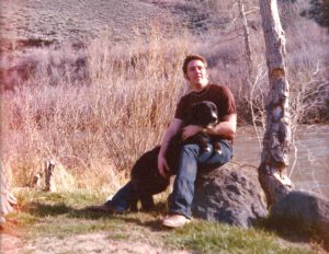 Doc Duhon, with dog Piñon, is closeted and and questioning, 1975, Reno, NV.