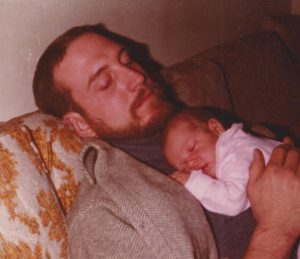 Doc Duhon bonds with 5-week-old daughter Arielle Duhon, November 1980, Lemon Valley, NV.