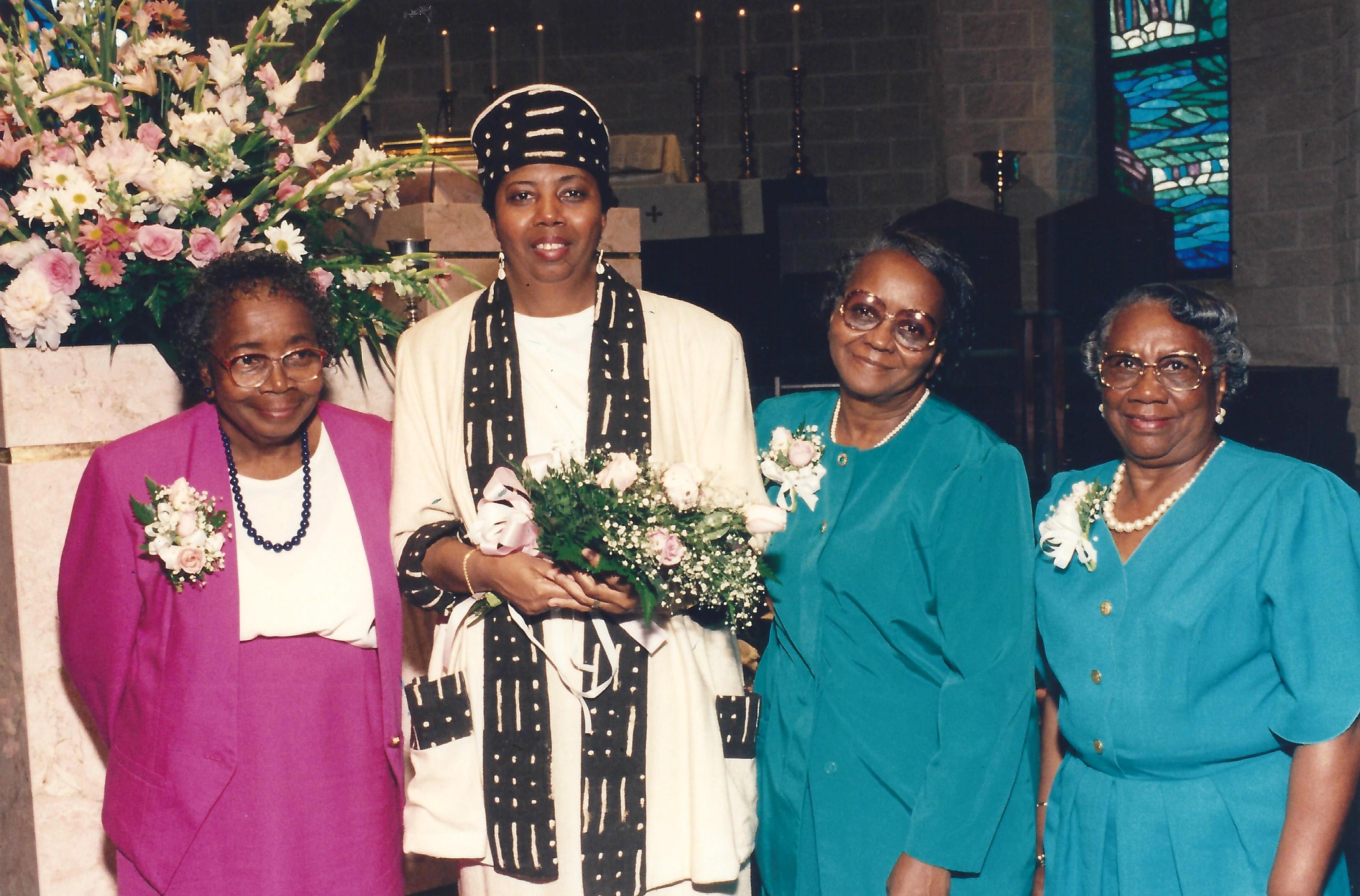 Emma Colquitt-Sayers (second from left) with mother and Aunts at Holy Union, 1995.