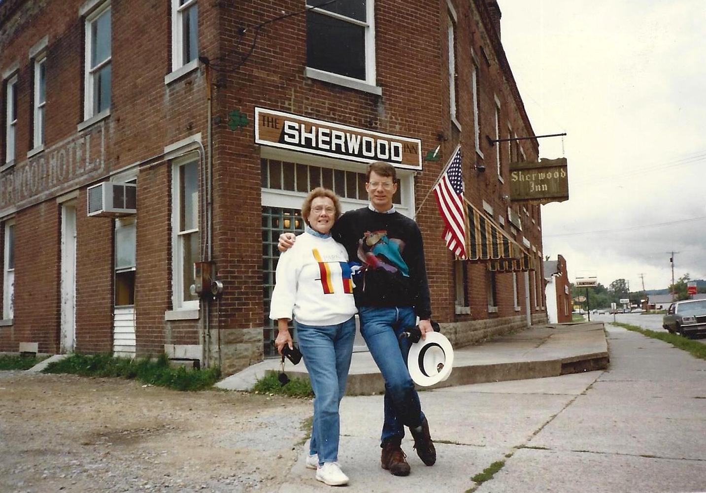Fenton and his mother, Nancy Johnson Head, in front of the Sherwood Inn, 1988. Fenton shares, 