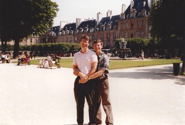 Larry Rose and Fenton Johnson, Place des Vosges, Paris, 1988.