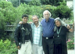 Group photograph: (L-R) Osiris Montenegro (dating at the time), Franklin Abbott, John Gill, and Elaine Goldman Gill, 1992, Santa Cruz, CA. The Gills were publishers of The Crossing Press, one of the first feminist presses. They published all three of Franklin Abbott’s anthologies on men and masculinity.