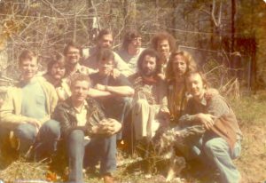 Franklin Abbott in a group photo at the second annual Southeastern Gay and Lesbian Conference, 1977, Chapel Hill, NC. (Pictured in Back L-R) Richard Robinson, Charlie Murphy, Neil Adams, unknown, Dennis Buckland, Yogi Ferdes Settles. (Pictured in Middle L-R) Unknown, Firefly, Mikel Wilson (Pictured in Front L-R) Unknown and Franklin Abbott.

Abbott writes: “The conference was important as an early meeting place for radical gay men who later became the first radical faeries. Charlie Murphy became the troubadour of the radical faeries and made several albums of his songs.  Mikel Wilson's farm at Running Water became the home of the first radical faerie gatherings in the South.”